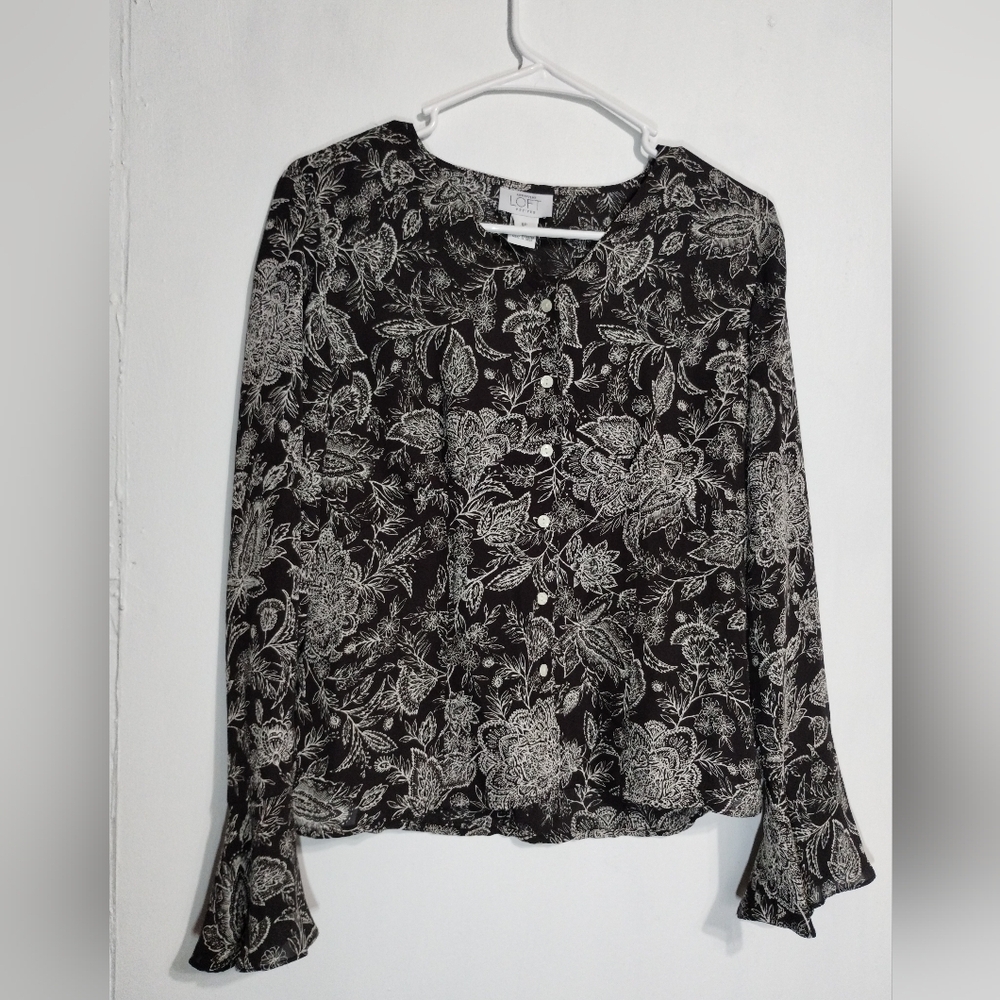 LOFT Dark Brown and Cream Floral Blouse (8P)